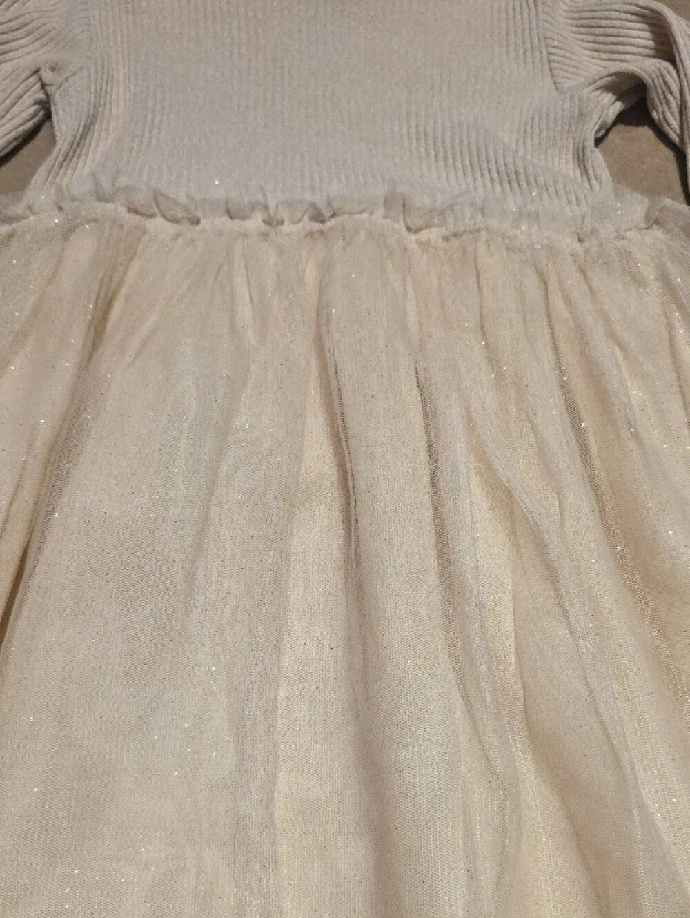 Zara Girls' Cream Sparkle Tulle Dress - Long Sleeve. Size 4-5 years